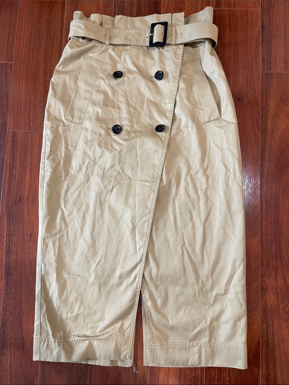 LOFT Khaki Trench-Style Belted Midi Skirt Size 6